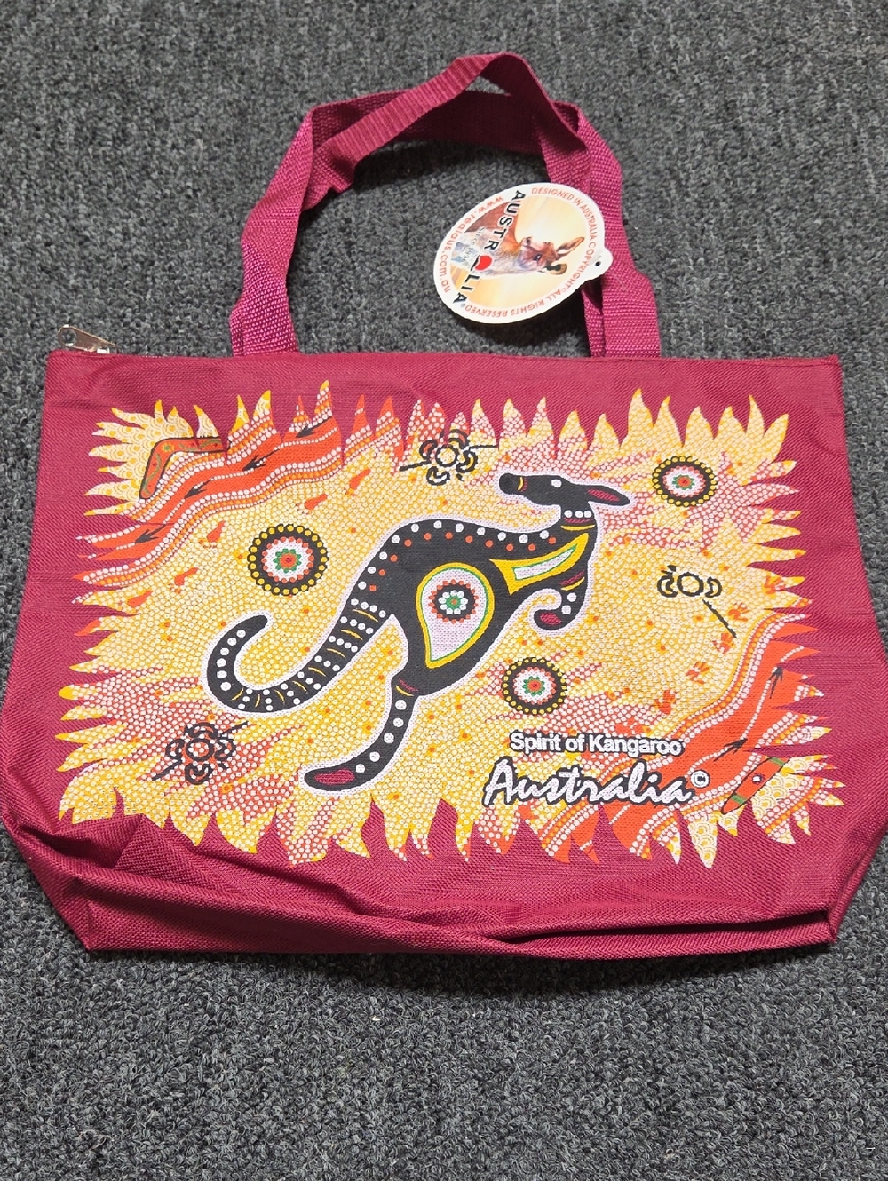 Spirit of Kangaroo Australia Tote Bag in Magenta and Yellow
